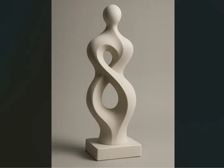 Escultura abstracta Eclipsa en tono marfil, de formas curvas entrelazadas